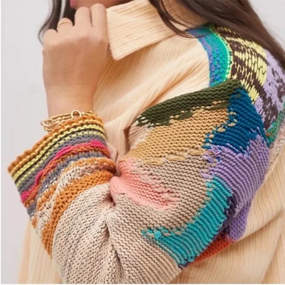 Anthropologie Pilcro Crochet Sleeve Multicolor Button Down Shacket Size M - Picture 3 of 16